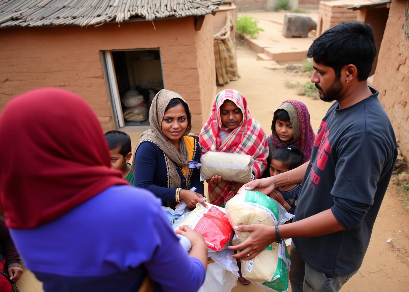 Volunteers distributing relief